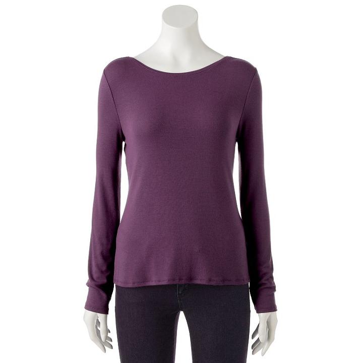 Women's Apt. 9&reg; Scoop-back Solid Tee, Size: Large, Purple