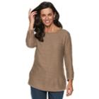 Women's Croft & Barrow&reg; Button-shoulder Crewneck Sweater, Size: Large, Med Beige