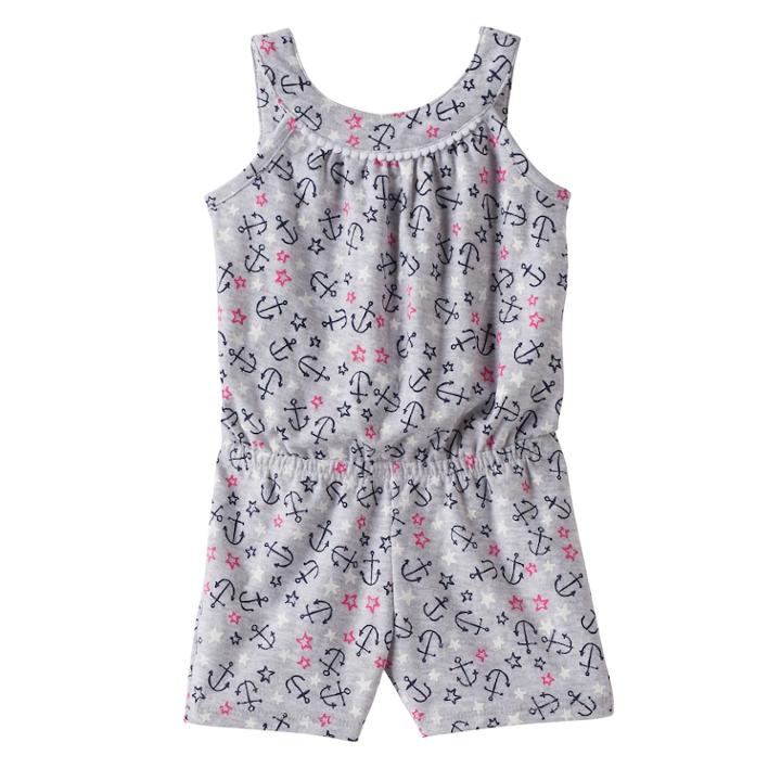 Toddler Girl Jumping Beans® Print Pom-neck Romper, Size: 4t, Light Grey