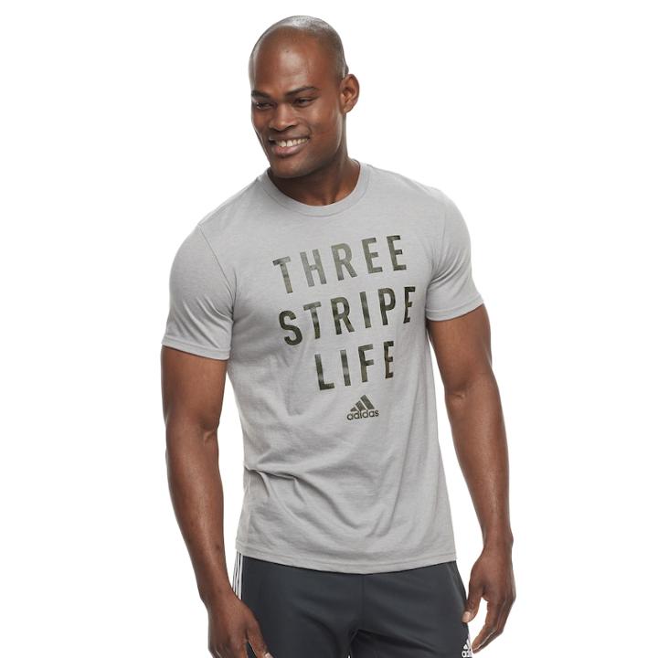 Men's Adidas Three Stripe Life Tee, Size: Small, Med Grey