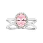 Sterling Silver Pink Cubic Zirconia Oval Halo Crisscross Ring, Women's, Size: 8