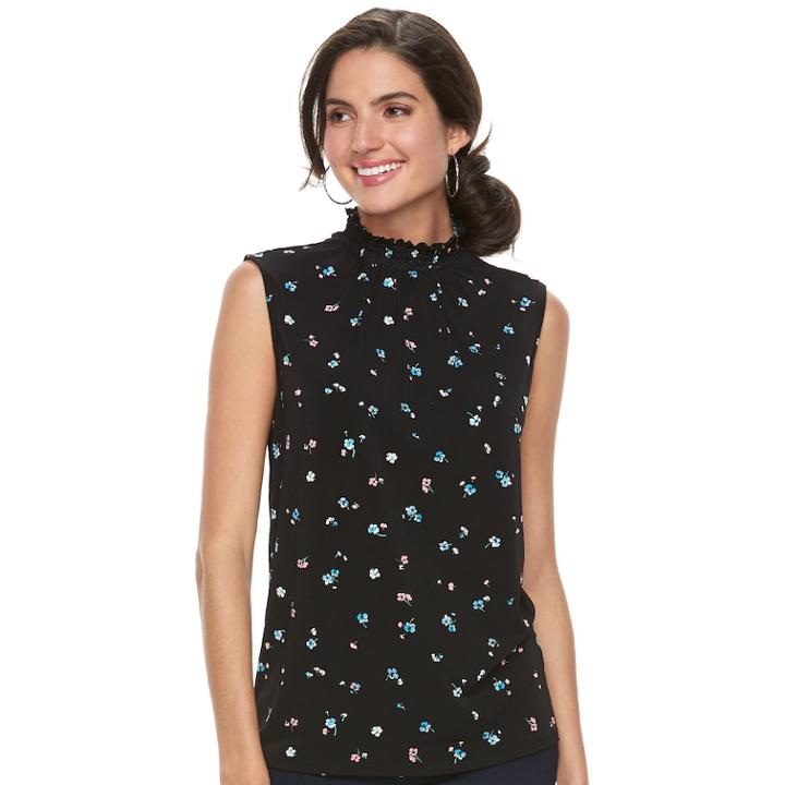 Women's Elle&trade; Print Mockneck Top, Size: Xxl, Black