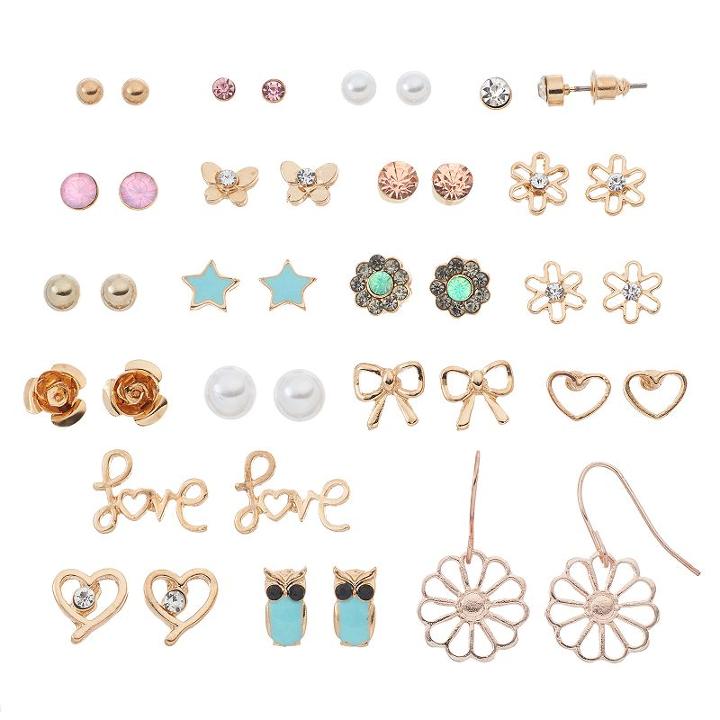 Mudd&reg; Love, Heart & Flower Nickel Free Earring Set, Women's, Multicolor