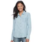Juniors' So&reg; Faded Chambray Shirt, Teens, Size: Small, Light Blue