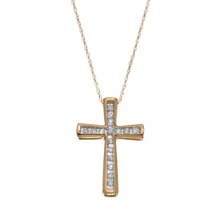 1/4 Carat T.w. Diamond 10k Gold Cross Pendant Necklace, Women's, Size: 18, White