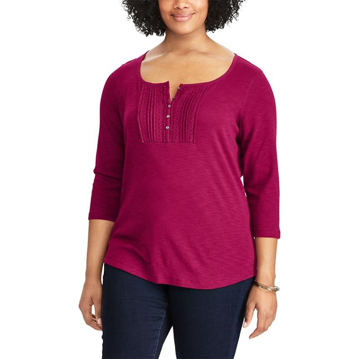 Plus Size Chaps Cotton Pintuck Lace Bib Top, Women's, Size: 1xl, Red