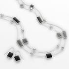 Silver Tone Bead Multistrand Long Necklace And Drop Earring Set, Women's, Black
