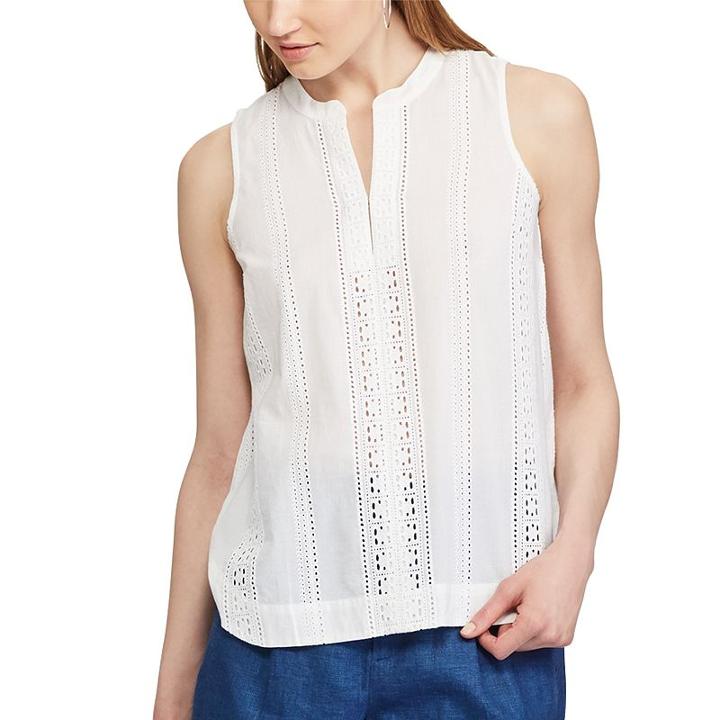 Women's Chaps Eyelet Splitneck Tank, Size: Small, White