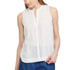 Women's Chaps Eyelet Splitneck Tank, Size: Small, White