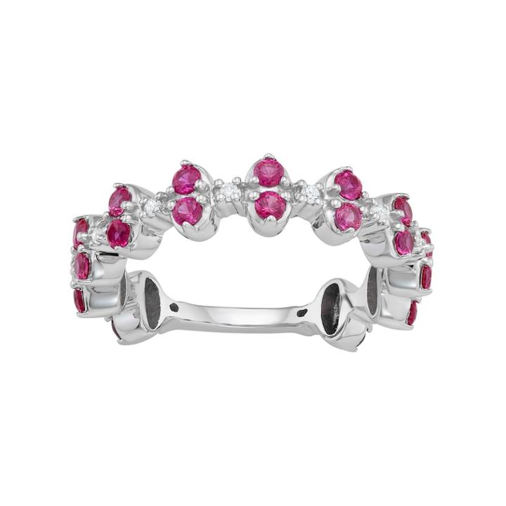 Sterling Silver Lab-created Ruby & Lab-created White Sapphire Ring, Women's, Size: 8, Red