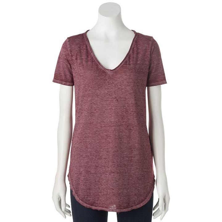 Juniors' Mudd&reg; Relaxed Burnout V-neck Tee, Girl's, Size: Xl, Dark Red