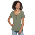 Juniors' So&reg; Lace-up Tee, Teens, Size: Medium, Med Green