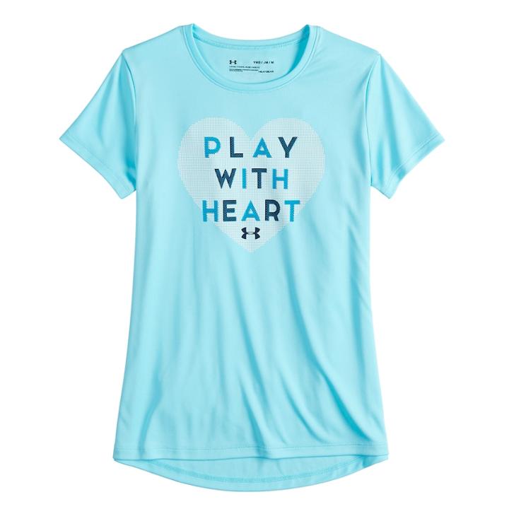 Girls 7-16 Under Armour Play With Heart Short Sleeve Tee, Size: Large, Turquoise/blue (turq/aqua)