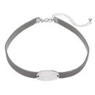 Hammered Oval Faux Suede Choker Necklace, Women's, Grey