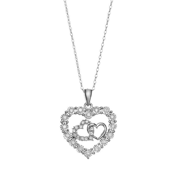 1/4 Carat T.w. Diamond 10k White Gold Triple Heart Pendant Necklace, Women's