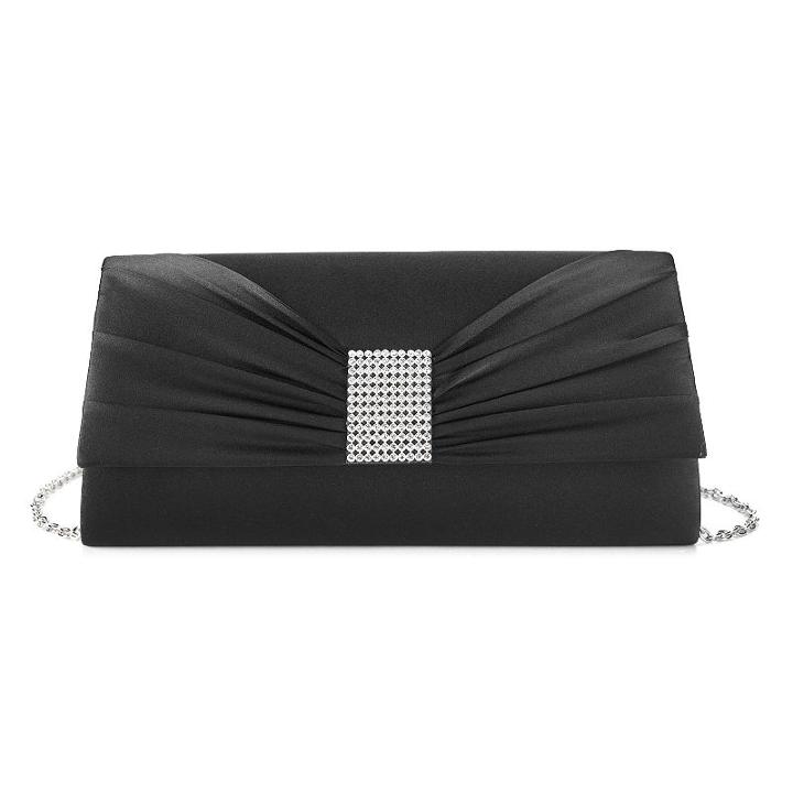 Gunne Sax Violet Ruched Satin Rhinestone Clutch, Women's, Black