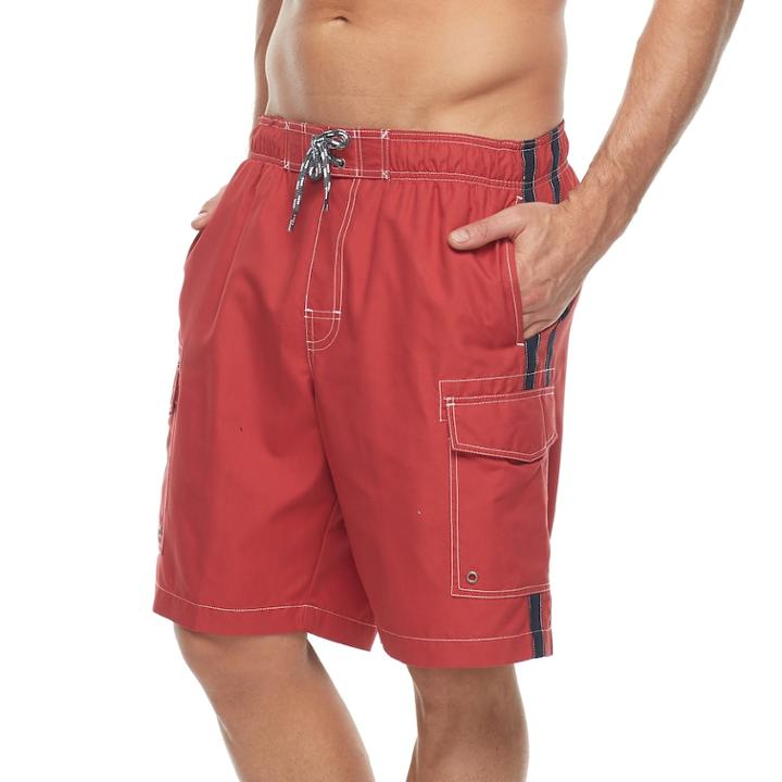 Men's Croft & Barrow&reg; Side-striped Swim Trunks, Size: Small, Brt Red
