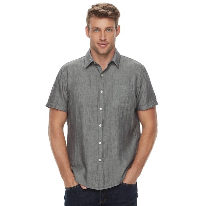 Men's Sonoma Goods For Life&trade; Modern-fit Double Weave Button-down Shirt, Size: Medium, Dark Grey