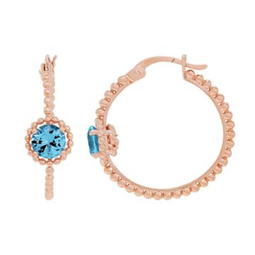 David Tutera 14k Rose Gold Over Silver Simulated Blue Topaz Hoop Earrings, Women's