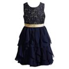 Girls 7-16 Emily West Navy Crocheted Lace Waterfall Dress, Girl's, Size: 16, Ovrfl Oth