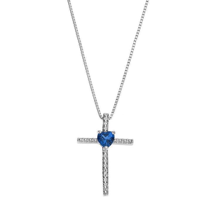 Sterling Silver Lab-created Sapphire Cross Pendant Necklace, Women's, Size: 18, Blue