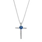Sterling Silver Lab-created Sapphire Cross Pendant Necklace, Women's, Size: 18, Blue