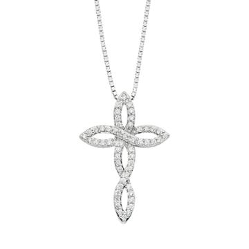 Diamond Splendor Crystal & Diamond Accent Sterling Silver Cross Pendant Necklace, White