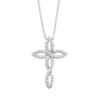 Diamond Splendor Crystal & Diamond Accent Sterling Silver Cross Pendant Necklace, White