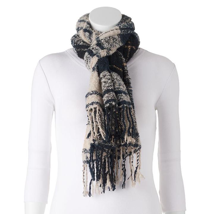 Chaps Plaid Oversized Boucle Blanket Scarf, Women's, Black