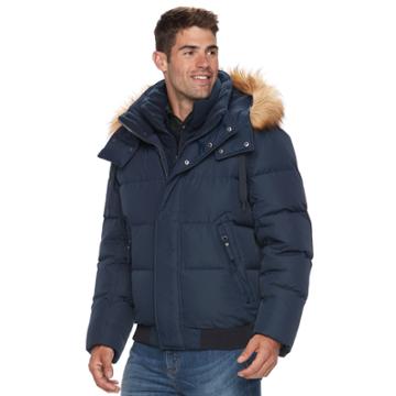 Big & Tall Men's Am Studio By Andrew Marc Down Faux-fur Hooded Bomber Jacket, Size: Xxl Tall, Dark Blue