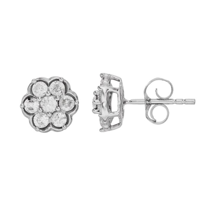 10k White Gold 1/2 Carat T.w. Flower Cluster Earrings, Women's