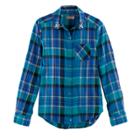 Girls 7-16 & Plus Size So&reg; Button-down Metallic Plaid Shirt, Size: 18 1/2, Turquoise/blue (turq/aqua)