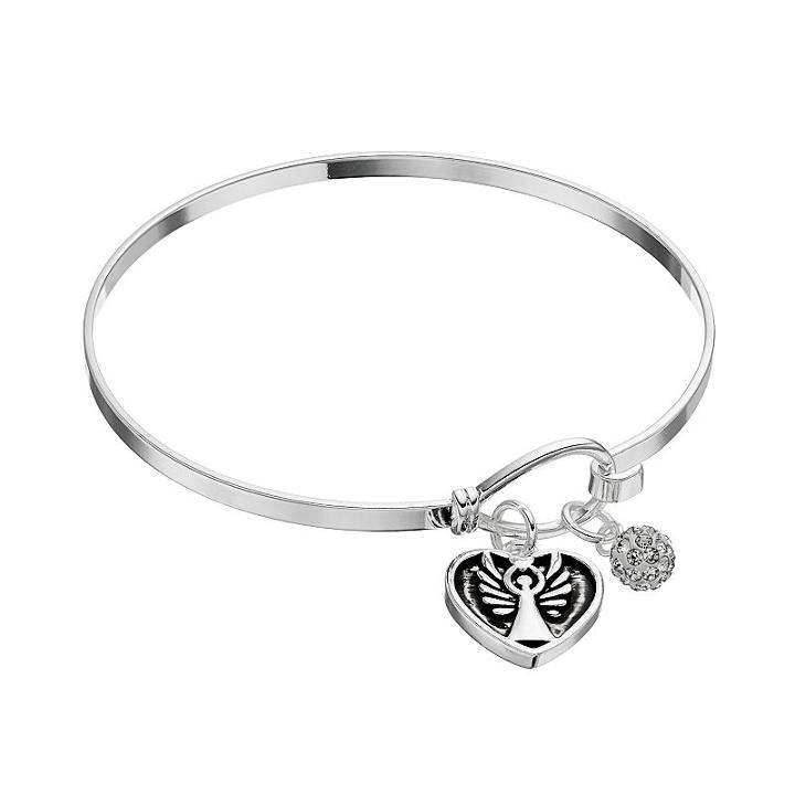 Silver Expressions By Larocks Crystal Guardian Angel Heart Bangle Bracelet, Women's, Grey