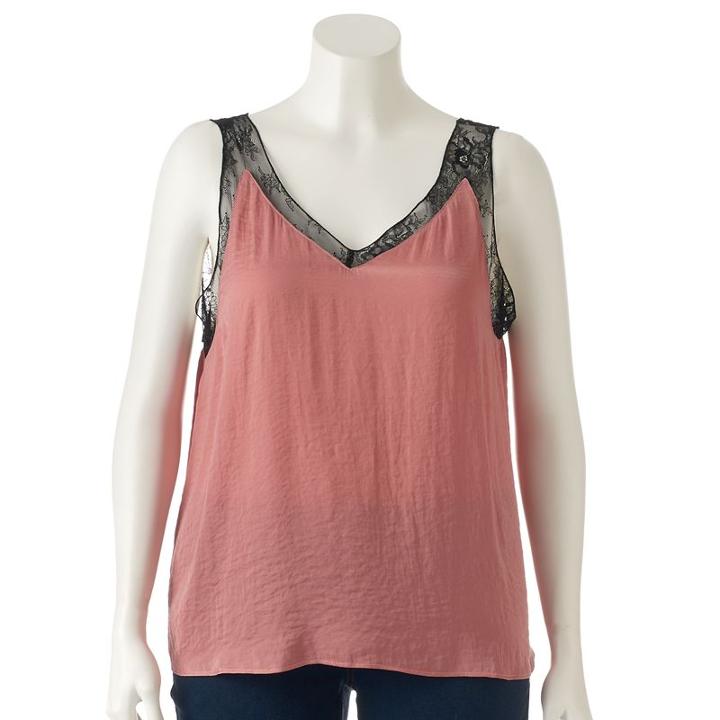 Plus Size Jennifer Lopez Lace-trim Satin Camisole, Women's, Size: 3xl, Dark Pink