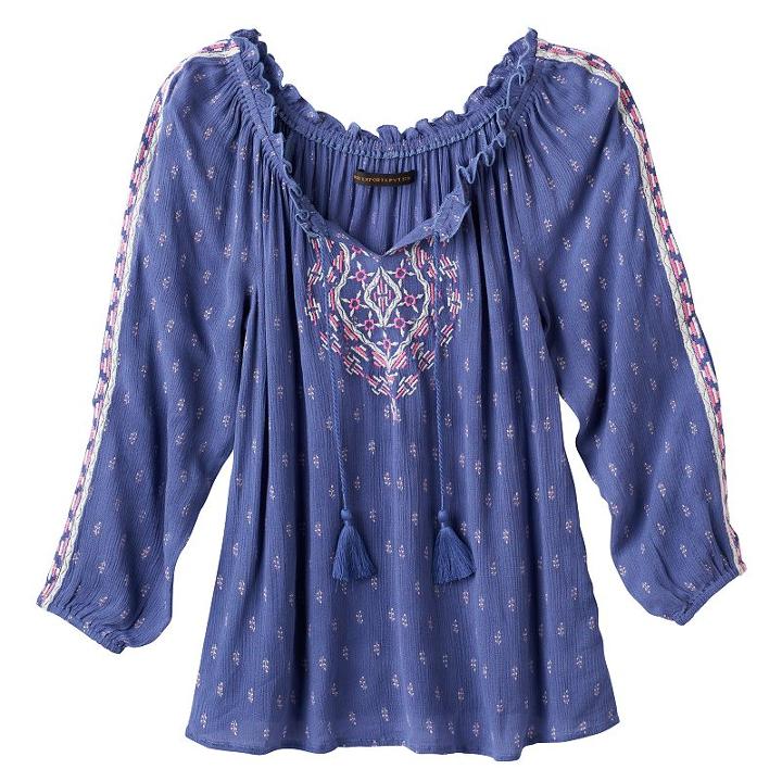 Girls 7-16 & Plus Size Mudd&reg; 3/4-length Cold Shoulder Embroidered Peasant Top, Girl's, Size: 16, Blue (navy)