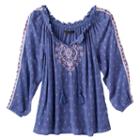 Girls 7-16 & Plus Size Mudd&reg; 3/4-length Cold Shoulder Embroidered Peasant Top, Girl's, Size: 16, Blue (navy)