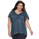 Plus Size World Unity Crochet-trim Flutter Top, Women's, Size: 0x, Blue