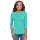 Petite Croft & Barrow Buttoned-shoulder Top, Women's, Size: S Petite, Turquoise/blue (turq/aqua)