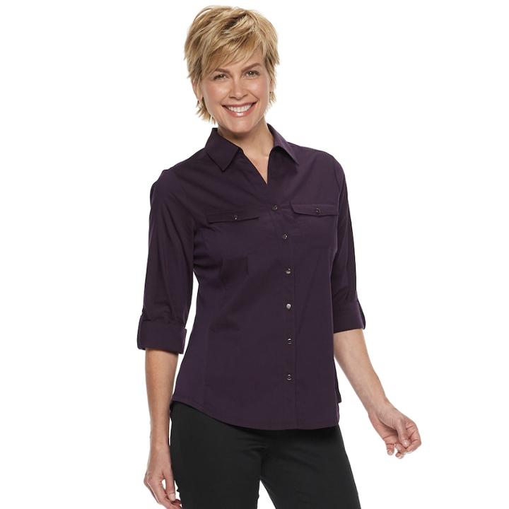 Women's Croft & Barrow&reg; Knit-to-fit Roll-tab Shirt, Size: Small, Lt Purple