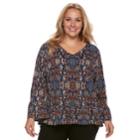 Plus Size Apt. 9&reg; Scroll Bell Sleeve Blouse, Women's, Size: 3xl, Blue Medallion