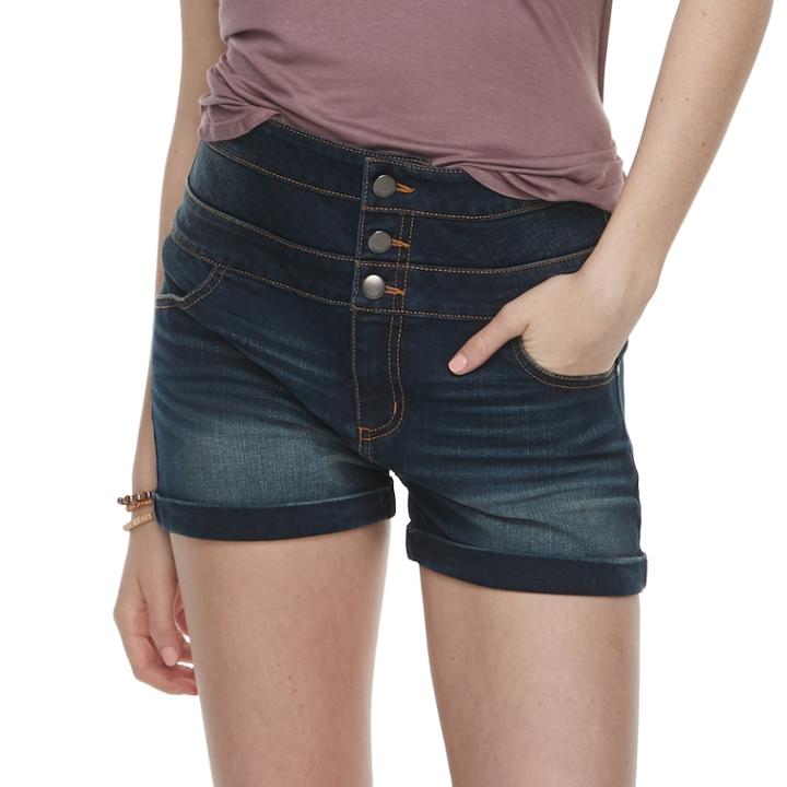 Juniors' Tinseltown Triple Stack Jean Shortie Shorts, Teens, Size: 13, Blue
