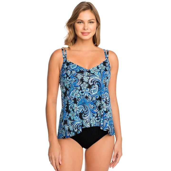 Women's Croft & Barrow&reg; Hip Minimizer Overlay One-piece Swimsuit, Size: 8, Bohemian Blue