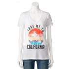 Juniors' Take Me To California V-neck Graphic Tee, Girl's, Size: Xl, White