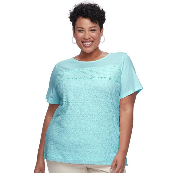 Plus Size Croft & Barrow&reg; Mixed Lace Short Sleeve Tee, Women's, Size: 1xl, Med Blue