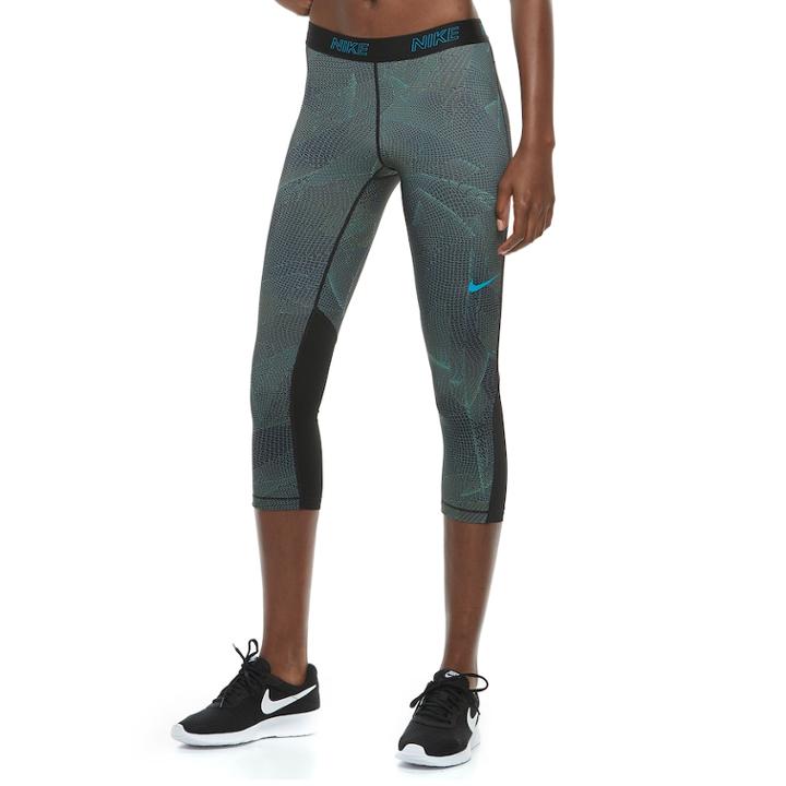 Women's Nike Training Mesh Panel Capri Leggings, Size: Large, Grey (charcoal)