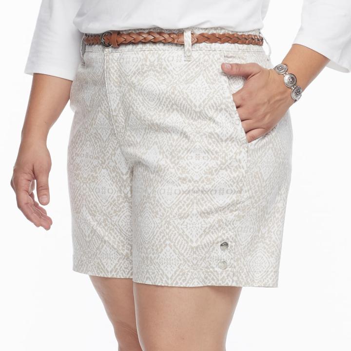 Plus Size Gloria Vanderbilt Nimah Printed Belted Shorts, Women's, Size: 22 W, Lt Beige