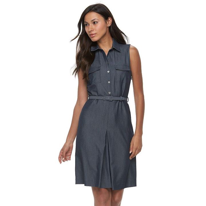 Women's Sharagano Pleated Shirtdress, Size: 4, Blue (navy)