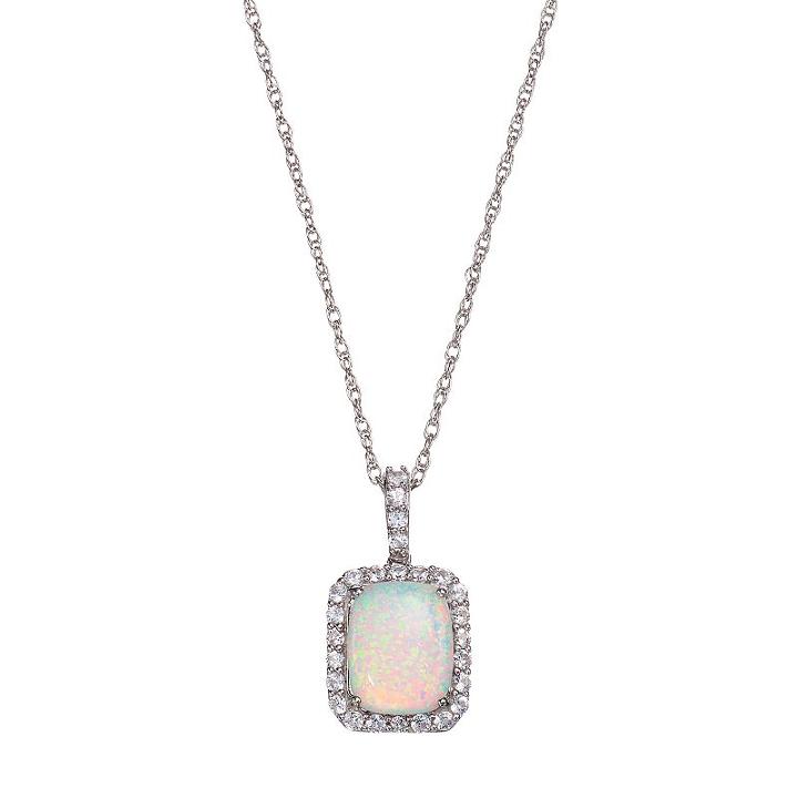 Sterling Silver Lab-created Opal & Lab-created White Sapphire Cushion Halo Pendant, Women's, Size: 18