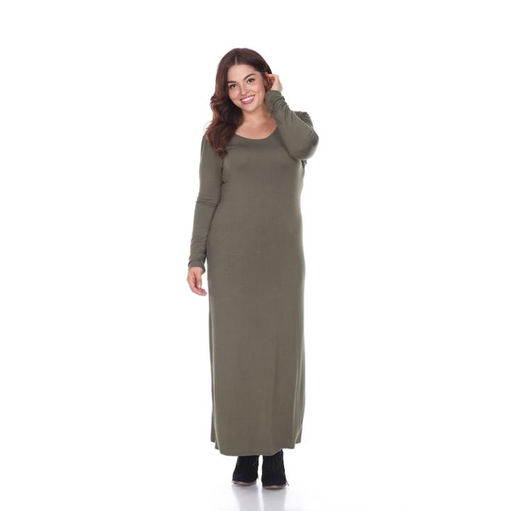 Plus Size White Mark Solid Maxi Dress, Women's, Size: 1xl, Dark Green