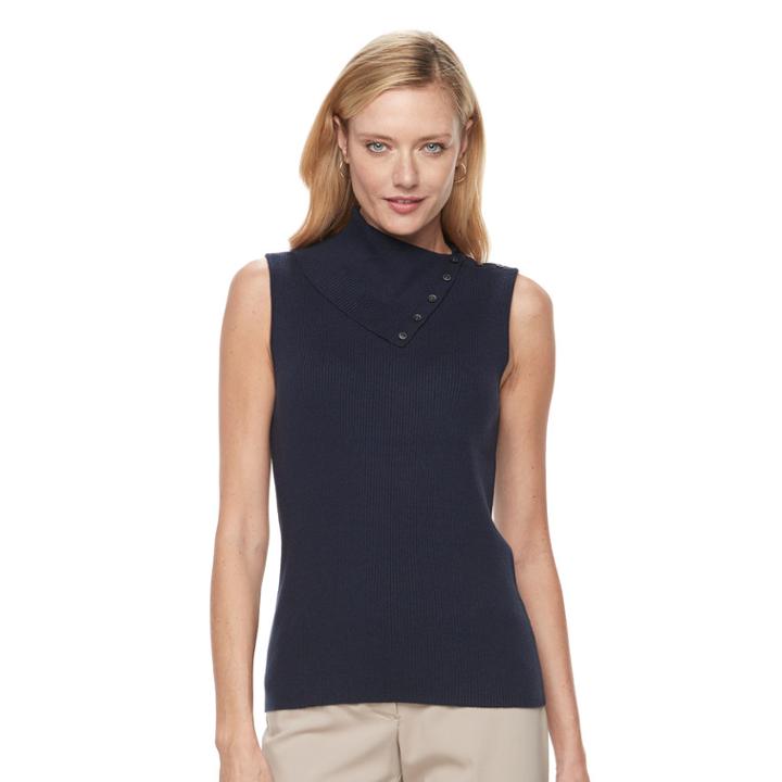 Women's Croft & Barrow&reg; Ribbed Sleeveless Turtleneck Top, Size: Large, Blue